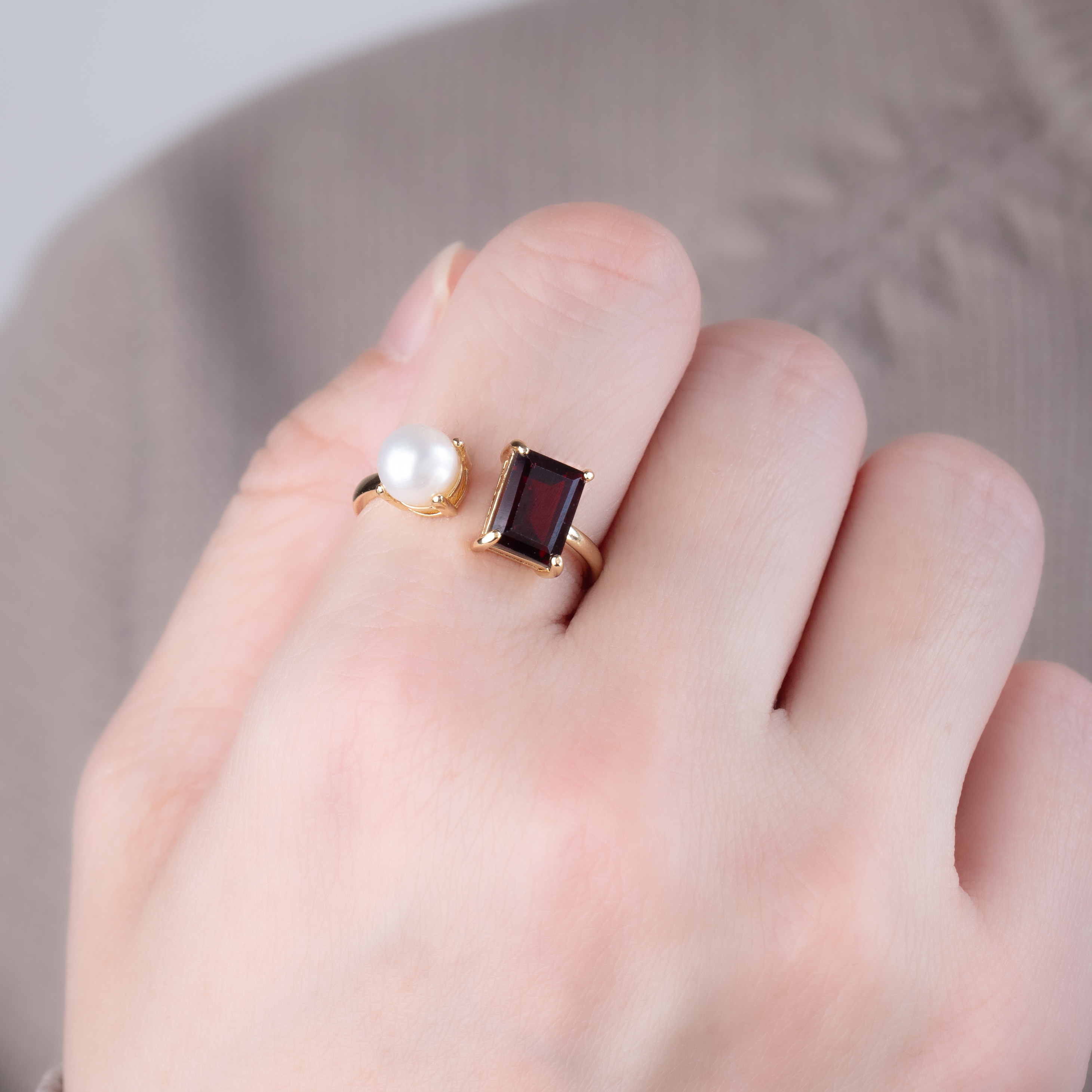 ガーネット×淡水パール　リング